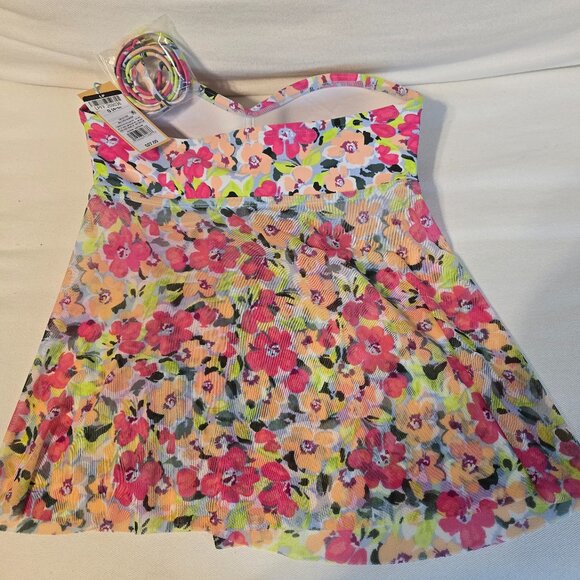 *Kona Sol* Tankini Top Women's Small - Multi Floral Print Padded Spaghetti Strap - Picture 4 of 5